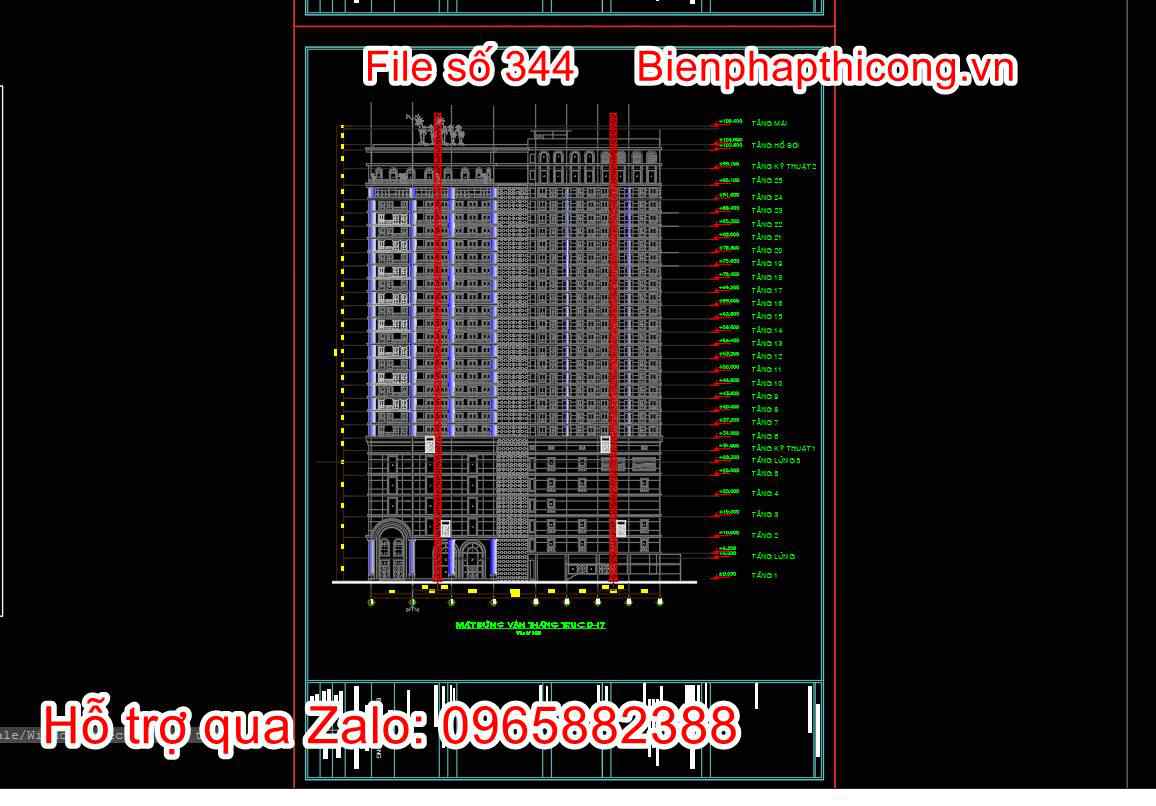 Mặt đứng vận thăng.