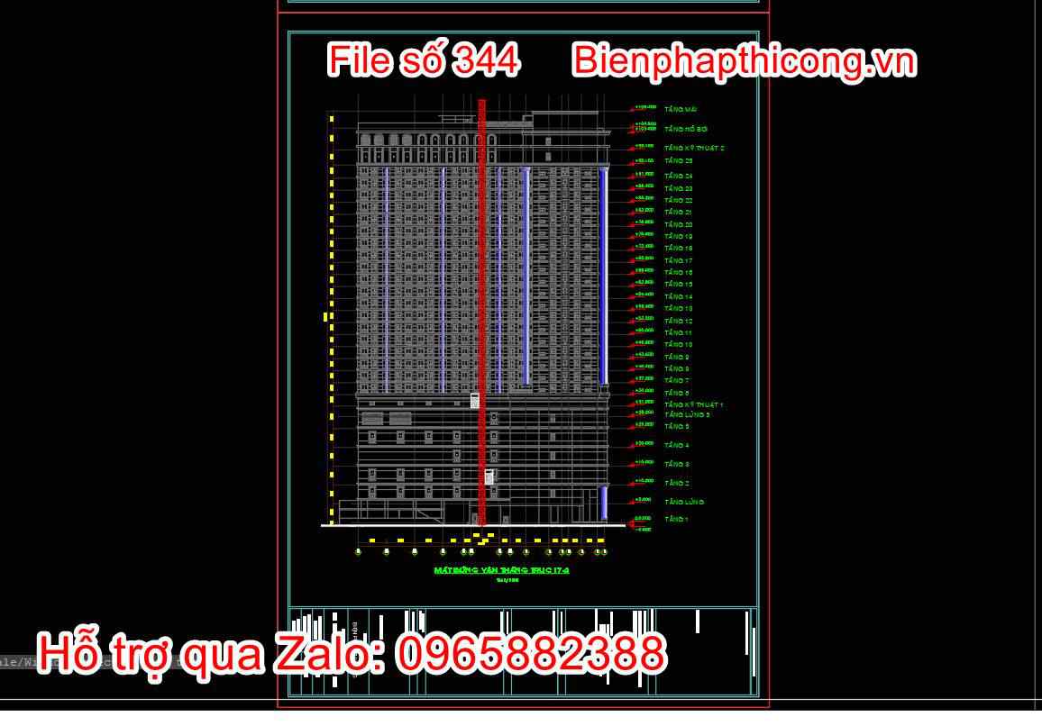 Mặt đứng vận thăng.