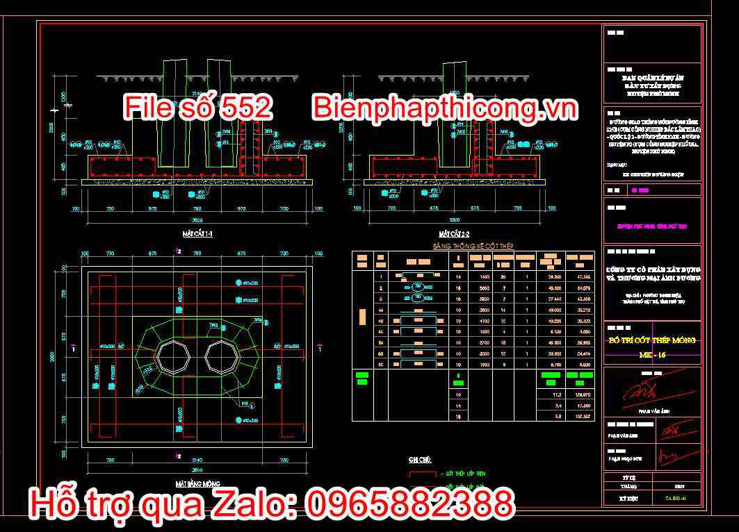 Bố trí cốt thép móng MK16