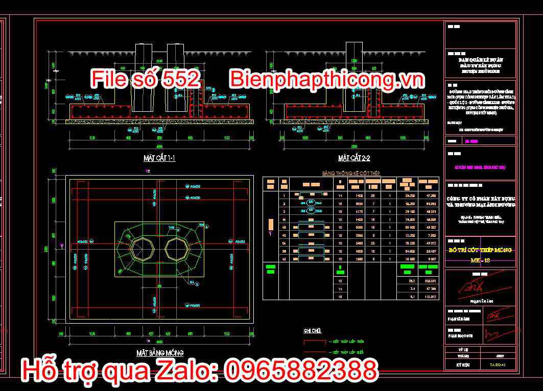 Bố trí cốt thép móng MK18