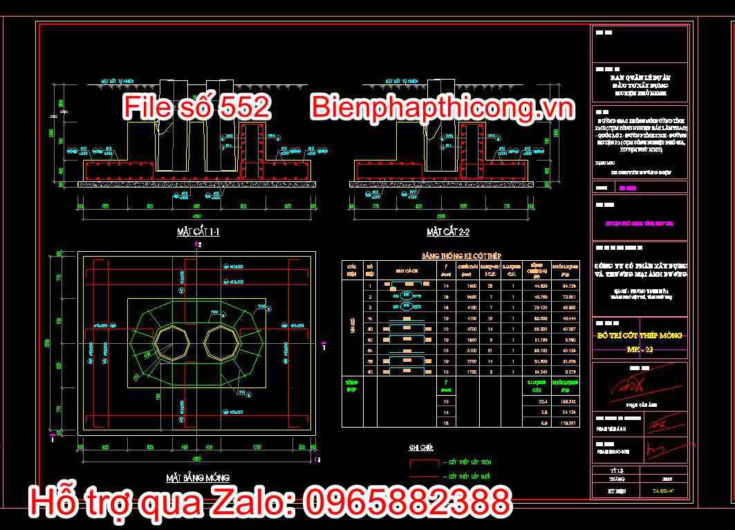 Bố trí cốt thép móng MK22