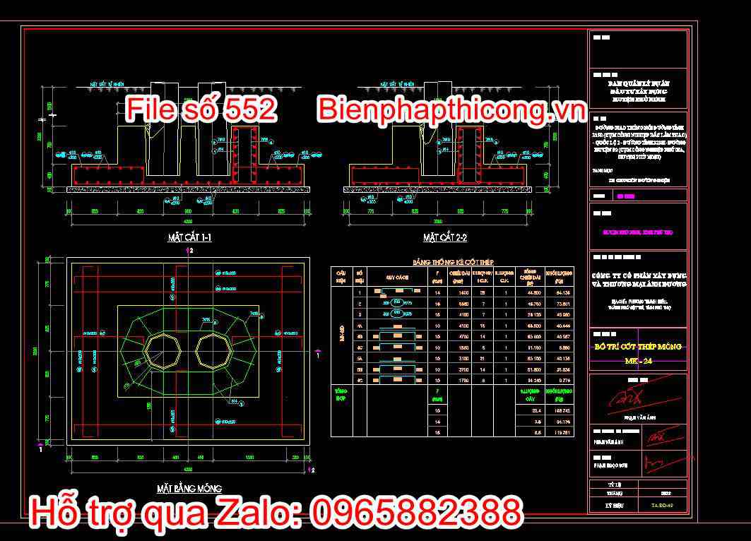 Bố trí cốt thép móng MK24