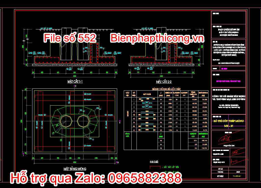 Bố trí cốt thép móng MK30