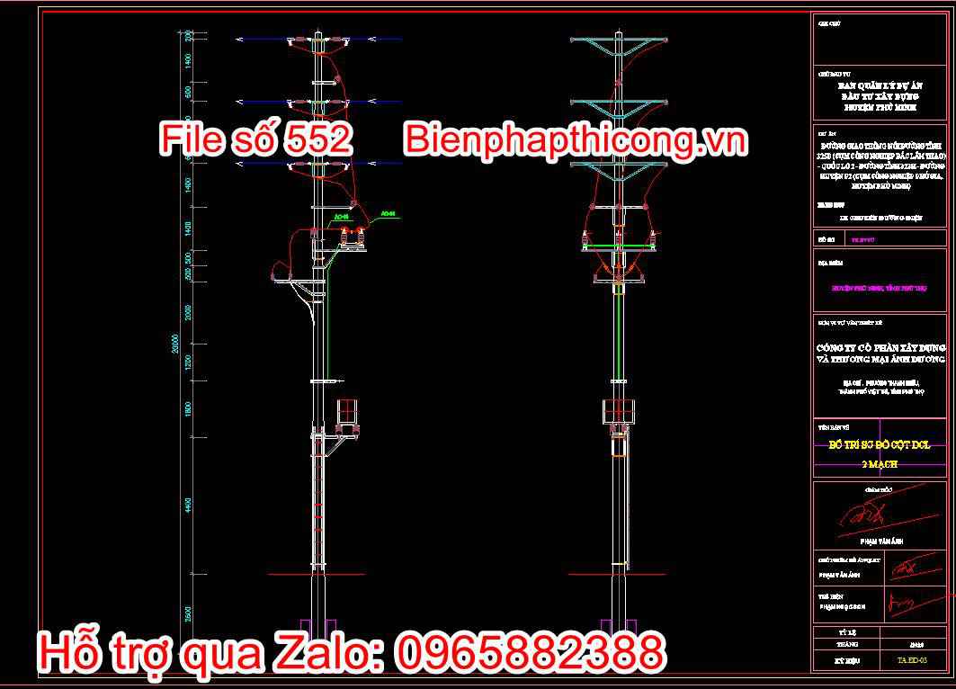 Bộ trí sơ đồ cột DCL 2 mạch