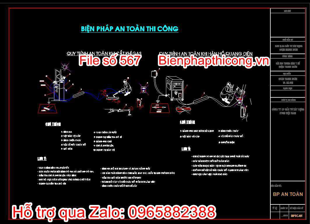 Bản vẽ biện pháp an toàn thi công cắt khí ga và hàn hồ quang điện
