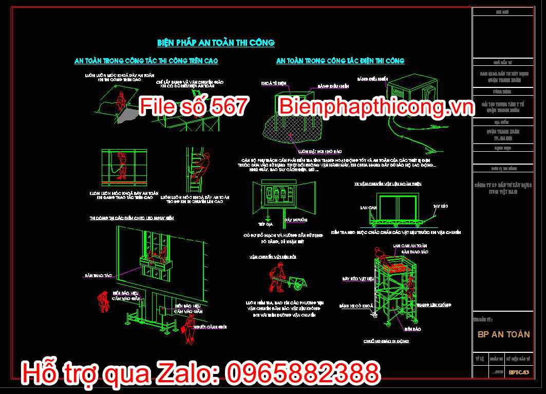 Bản vẽ biện pháp an toàn thi công trong công tác điện và thi công trên cao
