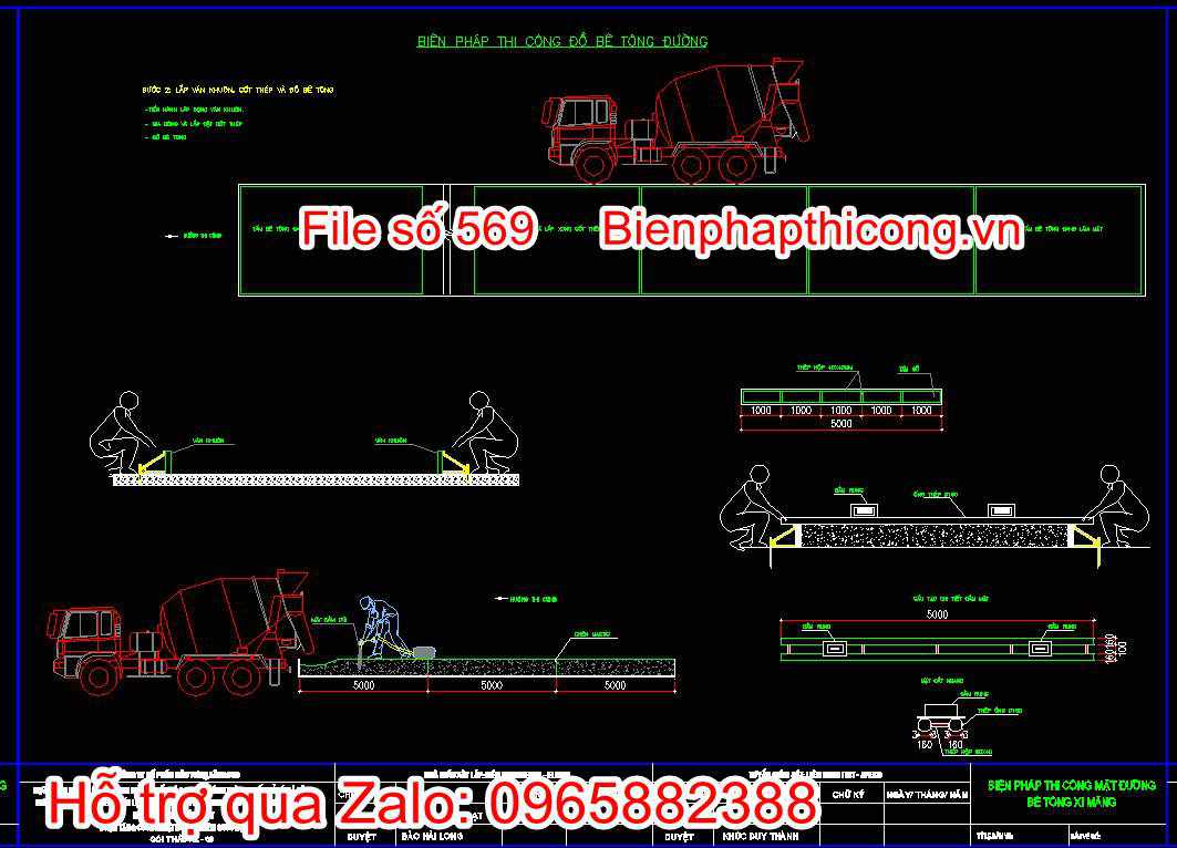 Bản vẽ biện pháp thi công đổ bê tông đường