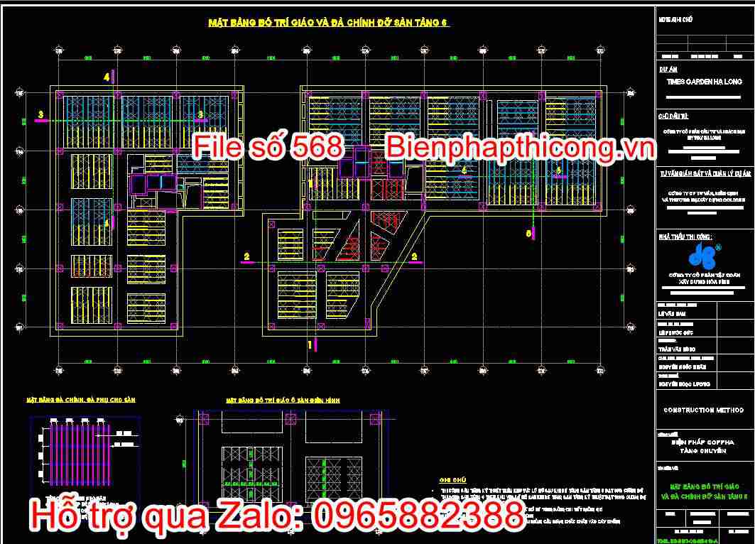 Bản vẽ mặt bằng bố trí giáo và đà chính đỡ sàn tầng 6
