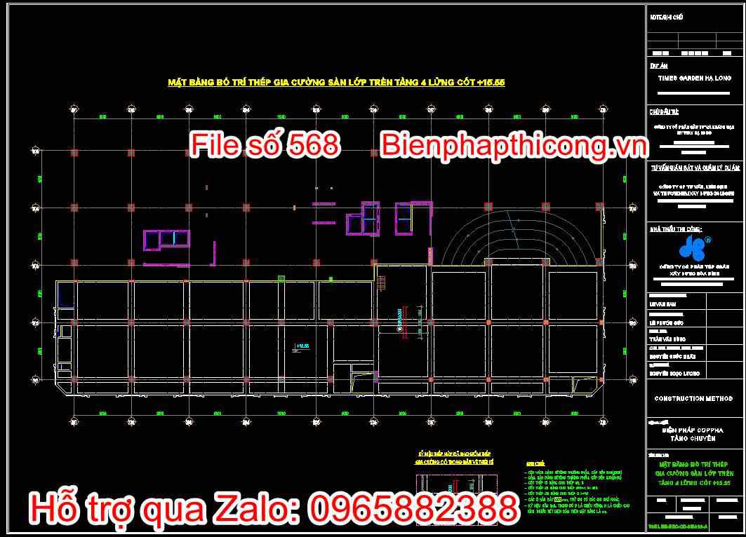 Bản vẽ mặt bằng bố trí thép gia cường sàn lớp trên tầng 4 lửng cốt