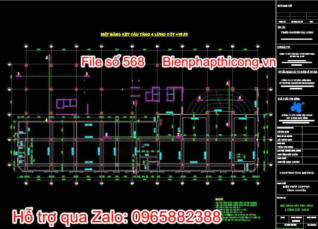 Bản vẽ mặt bằng kết cấu tầng 4 lửng cốt
