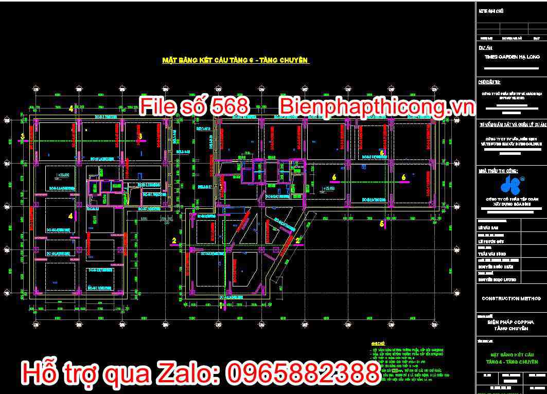 Bản vẽ mặt bằng kết cấu tầng 6 tầng chuyền