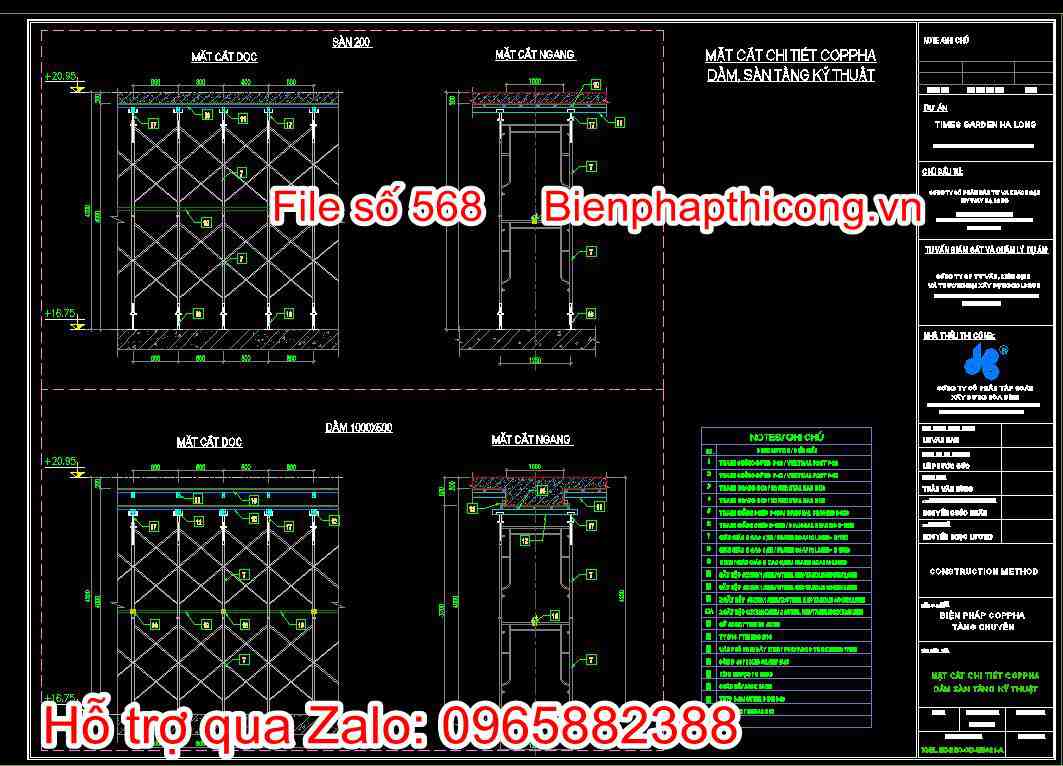 Bản vẽ mặt cắt chi tiết cốp pha dầm sàn tầng kỹ thuật