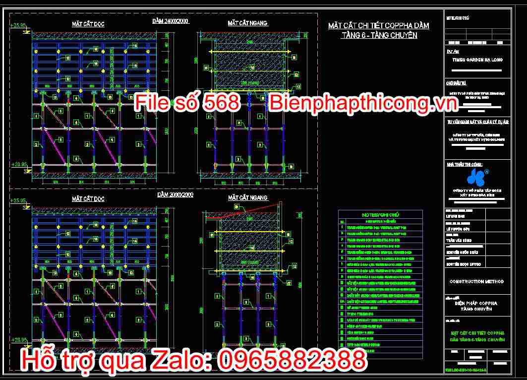 Bản vẽ mặt cắt chi tiết cốp pha dầm tầng 6 tầng chuyền