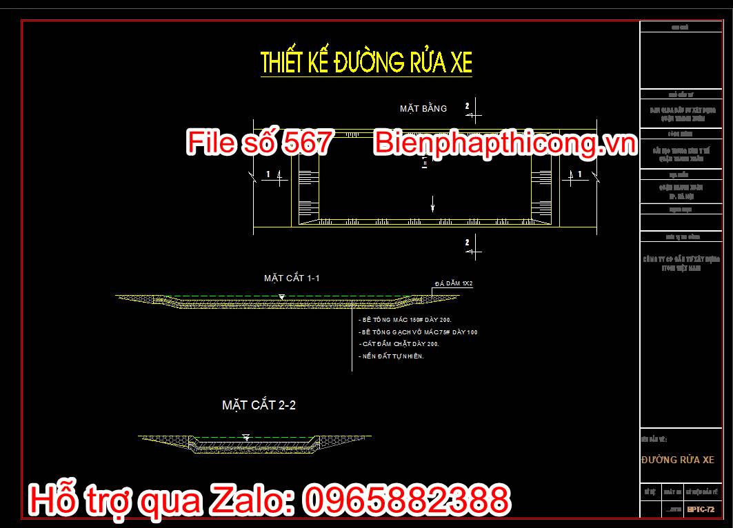 Bản vẽ thiết kế đường rửa xe