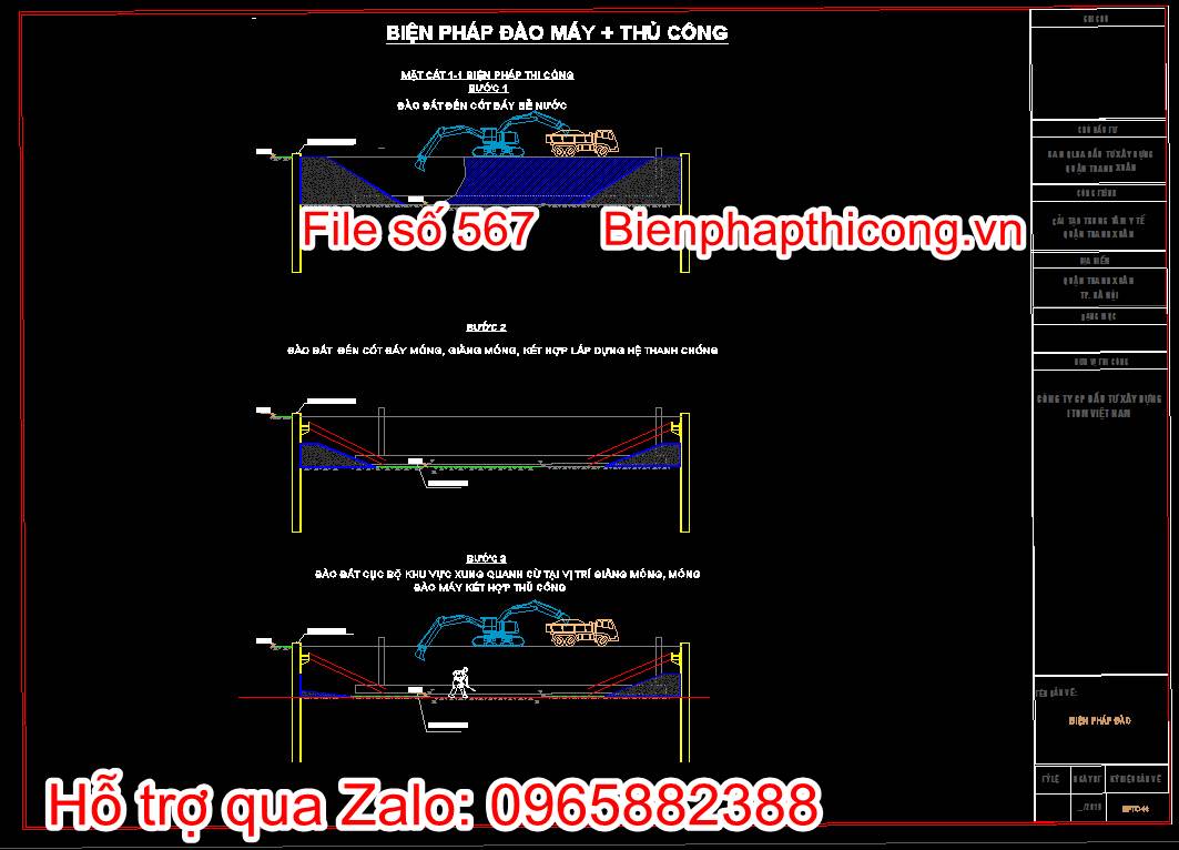 Bản vẽ biện pháp đào máy, thủ công