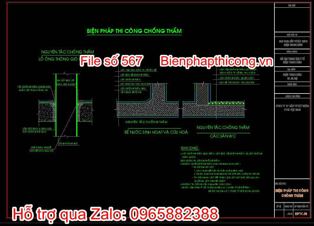 Bản vẽ biện pháp thi công chống thấm