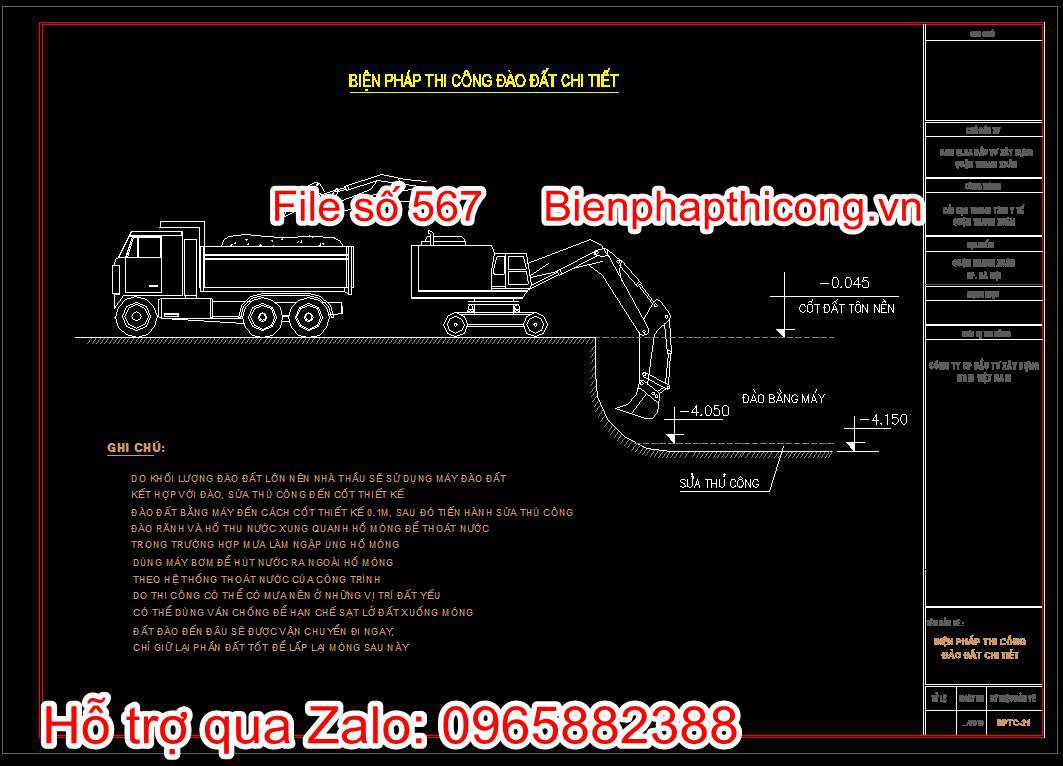 Bản vẽ biện pháp thi công đào đất chi tiết