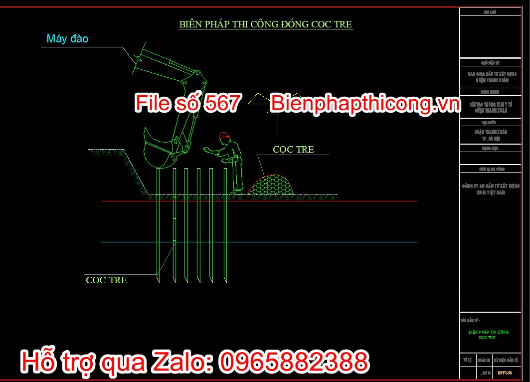 Bản vẽ biện pháp thi công đóng cọc tre