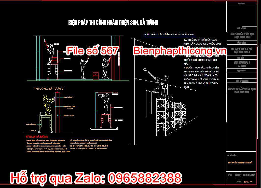 Bản vẽ biện pháp thi công hoàn thiện sơn, bả tường