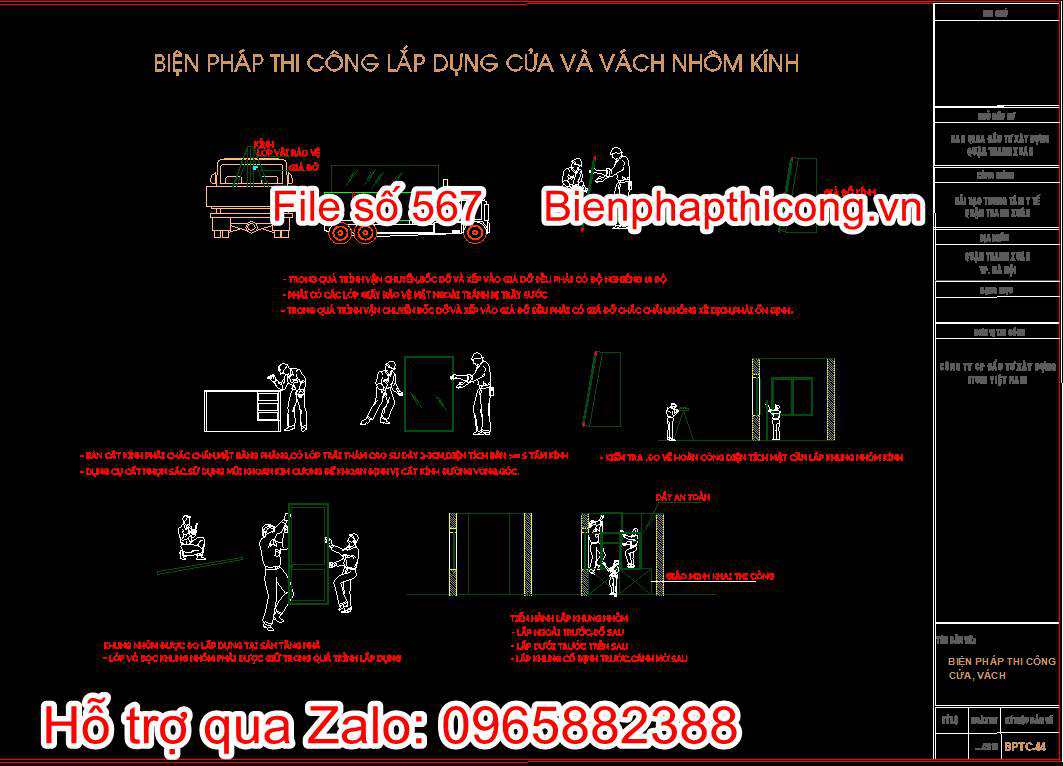 Bản vẽ biện pháp thi công lắp dựng cửa và vách nhôm kính