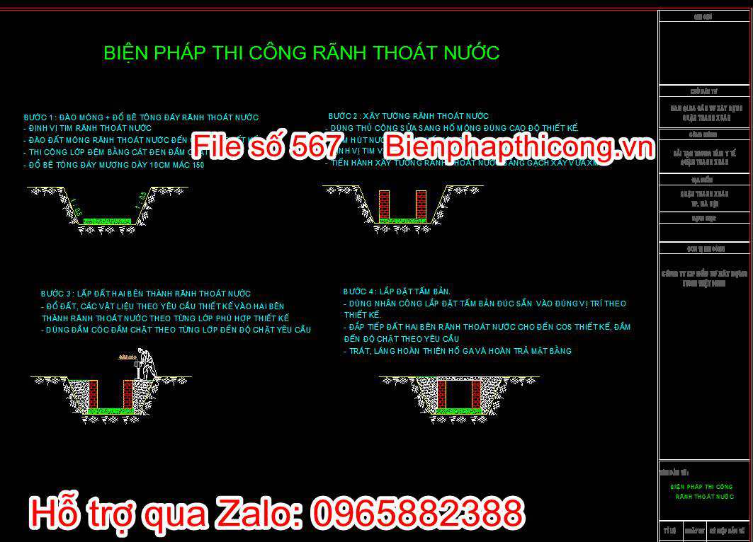 Bản vẽ biện pháp thi công rãnh thoát nước