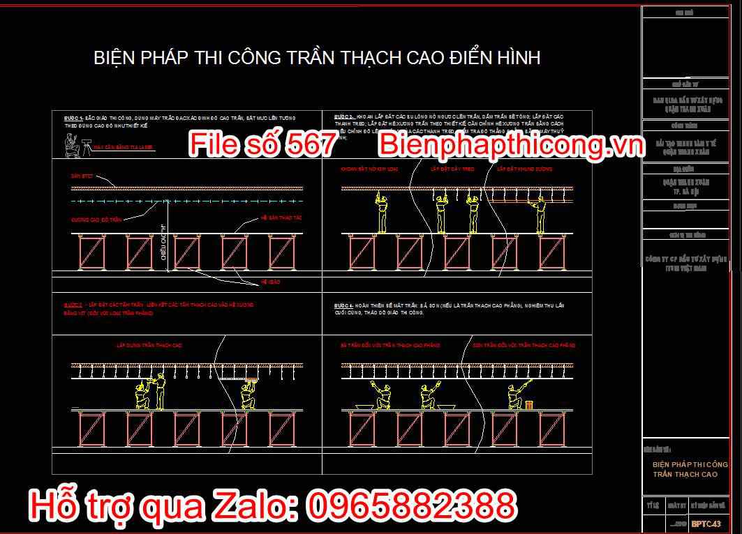 Bản vẽ biện pháp thi công trần thạch cao điển hình
