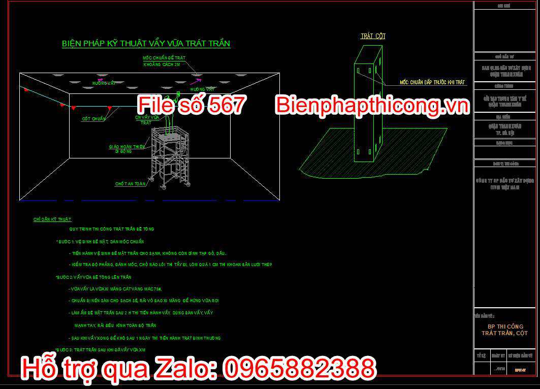 Bản vẽ biện pháp thi công trát trần, cột