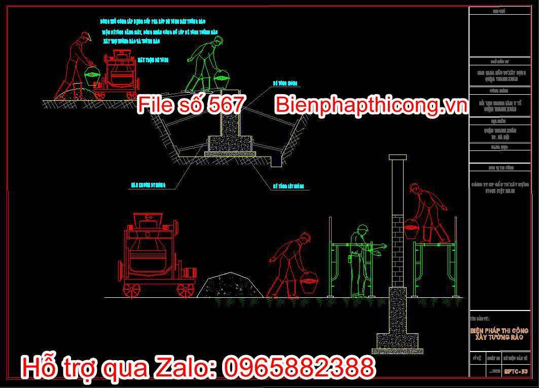 Bản vẽ biện pháp thi công xây tường rào