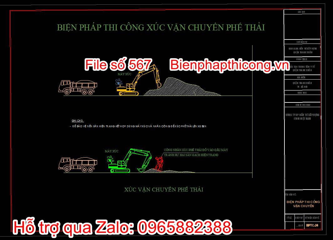 Bản vẽ biện pháp thi công xúc vận chuyển phế thải