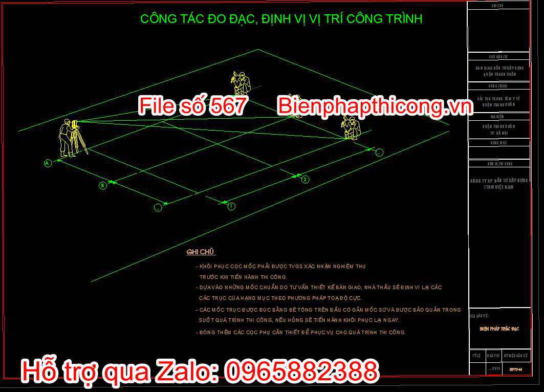 Bản vẽ công tác đo đạc, định vị vị trí công trình