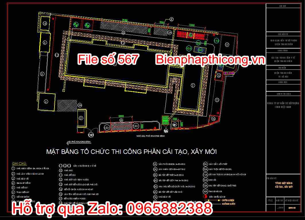Bản vẽ mặt bằng tổ chức thi công phần cải tạo, xây mới