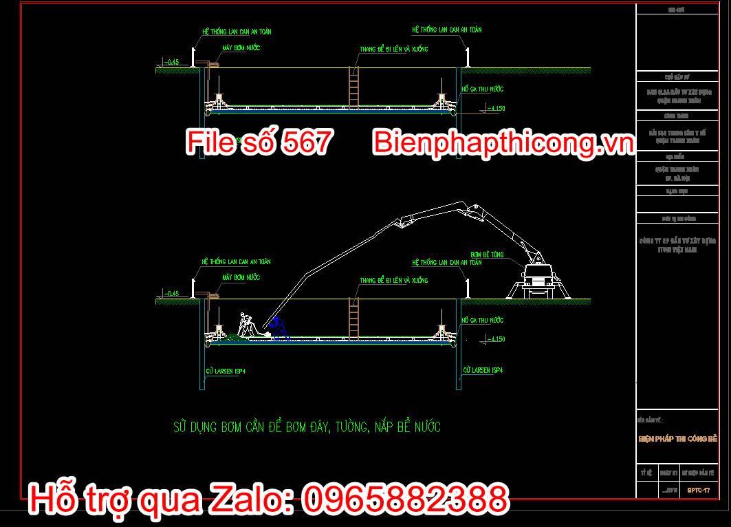 Bản vẽ sử dụng bơm cần để bơm đáy, tường, nắp bể nước