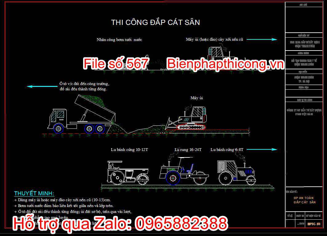 Bản vẽ thi công đắp cát sân