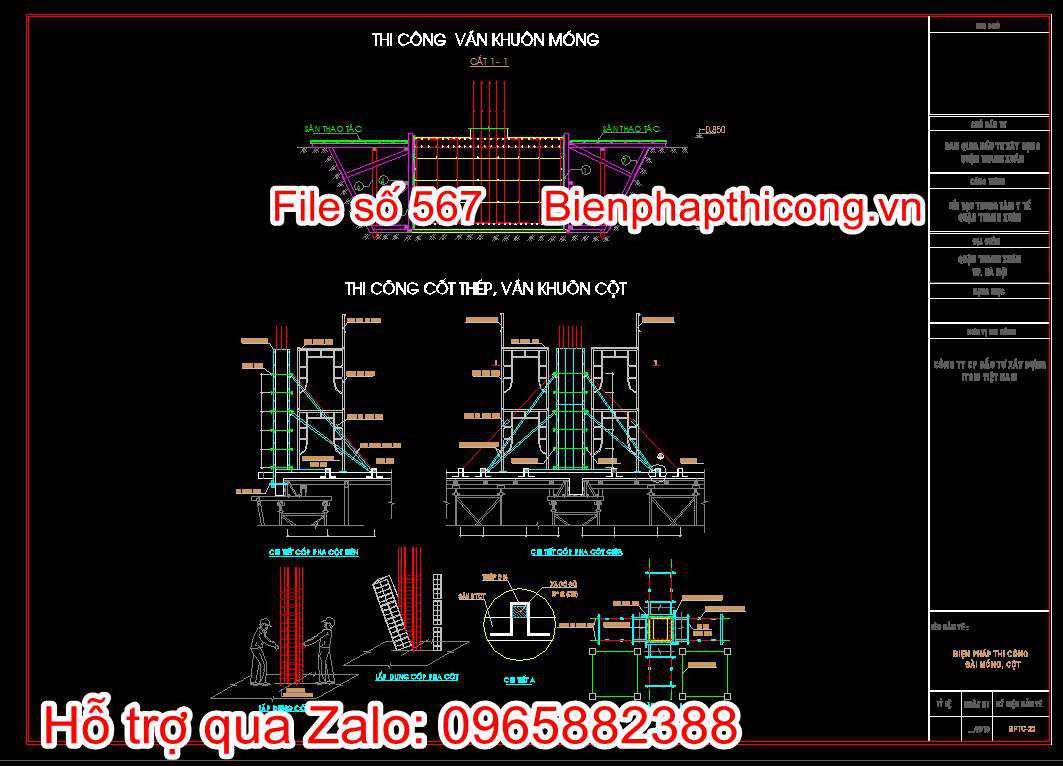 Bản vẽ thi công ván khuôn móng