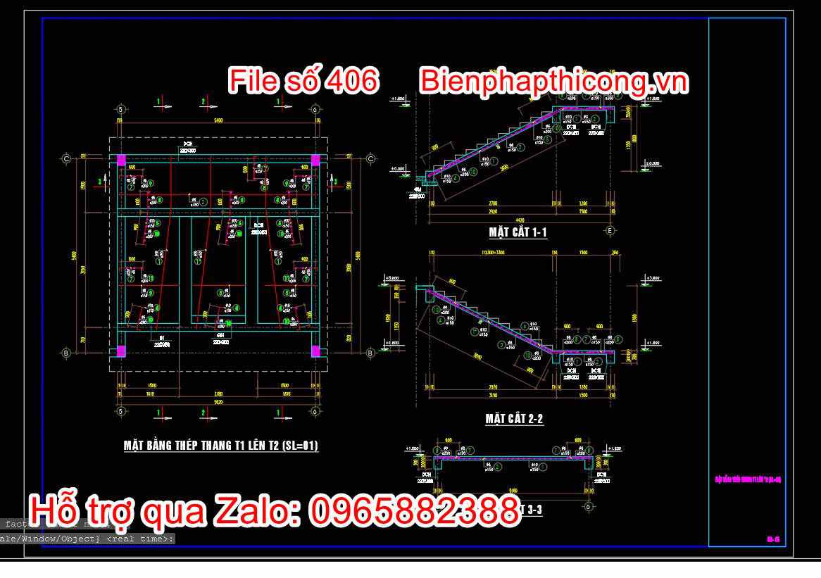Bản vẽ cad kết cấu cầu thang trụ sở ủy ban xã.