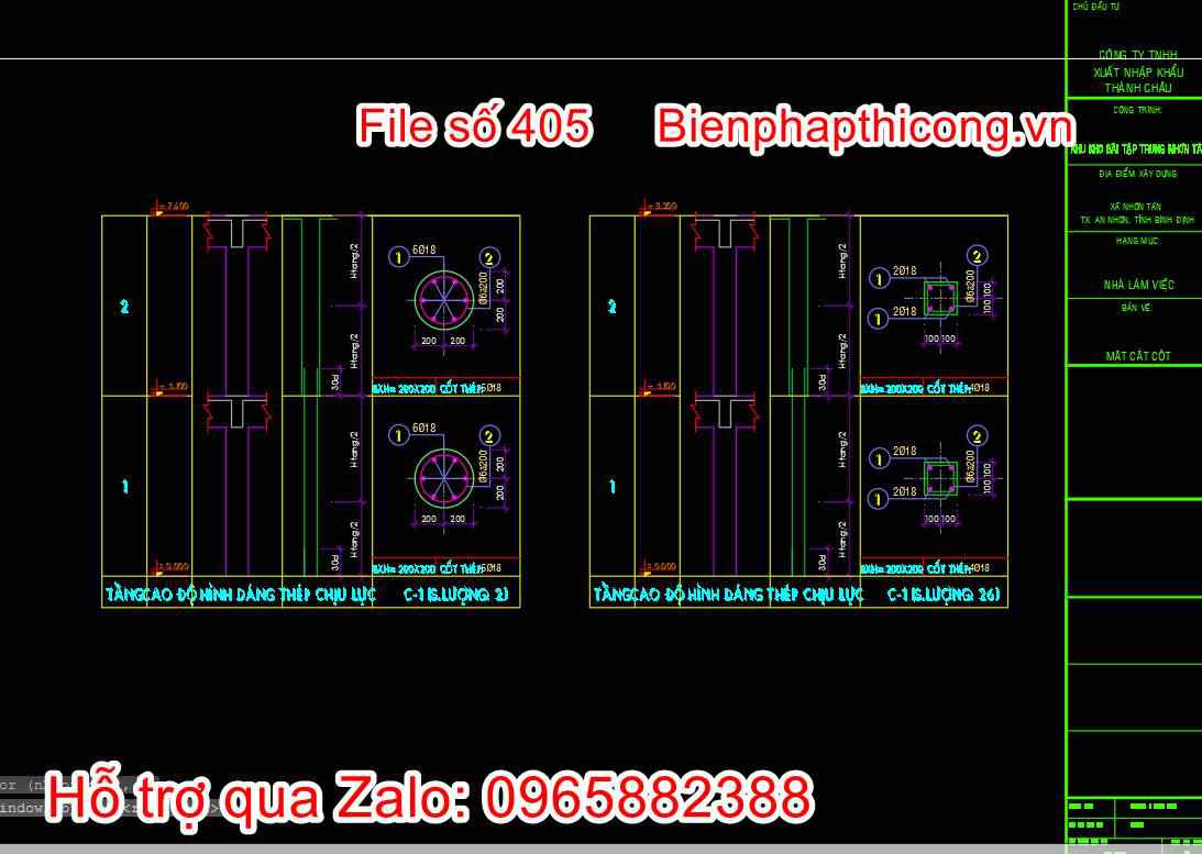 Bản vẽ chi tiết cột trụ sở làm việc 2 tầng.