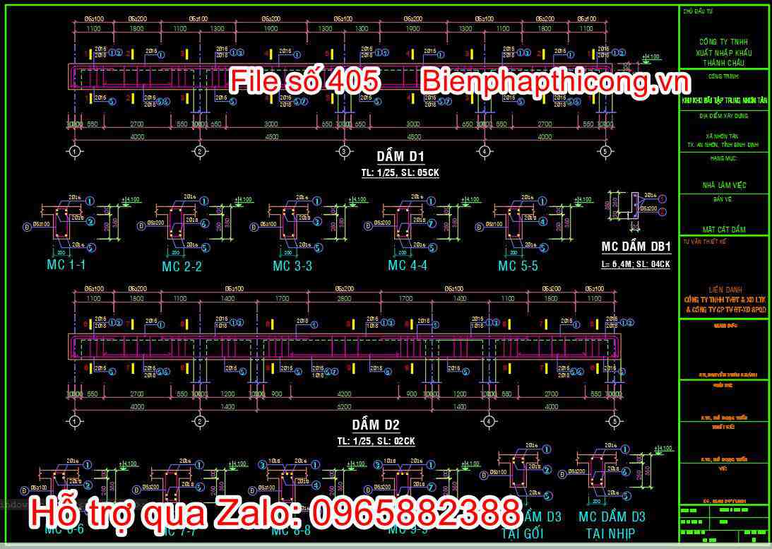 Bản vẽ chi tiết dầm trụ sở làm việc nhà 2 tầng.