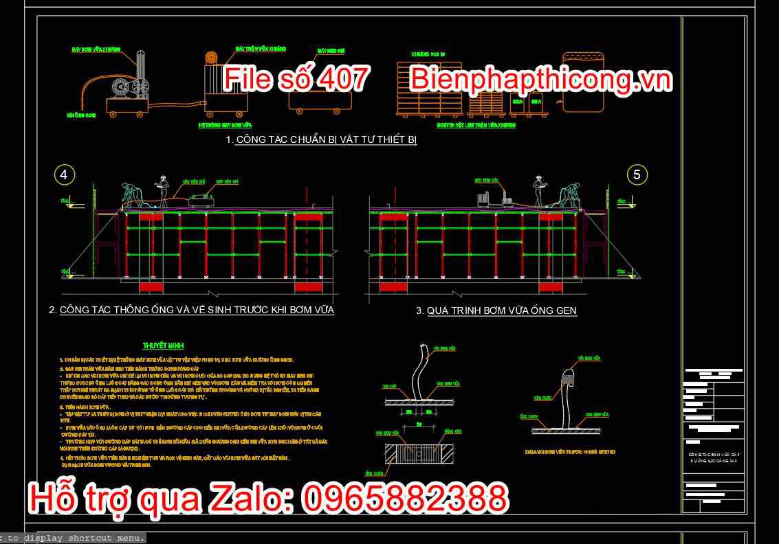 Bản vẽ công tác bơm vữa cáp dự ứng lực căng sau.