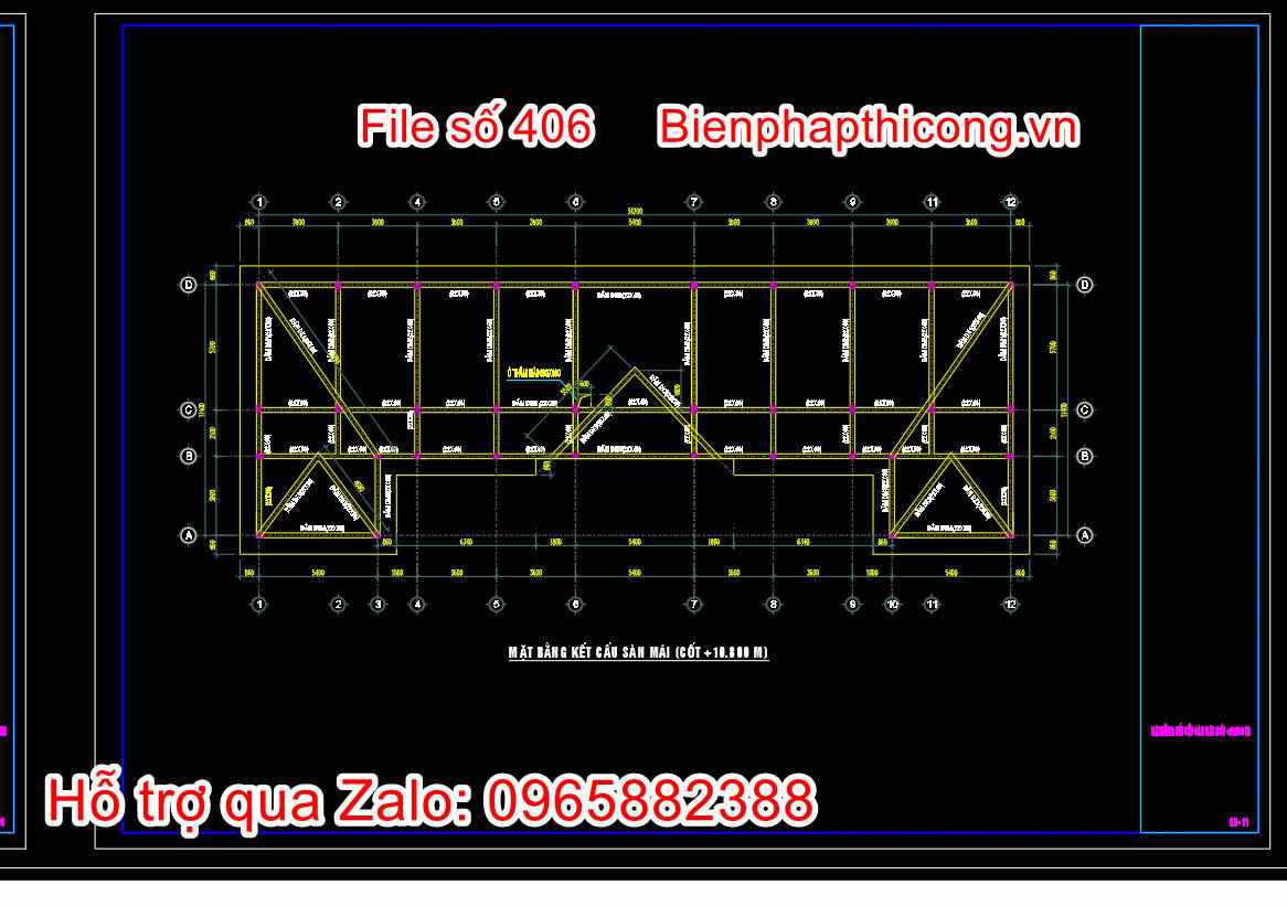 Bản vẽ kết cấu sàn mái trụ sở ủy ban xã 3 tầng cad.
