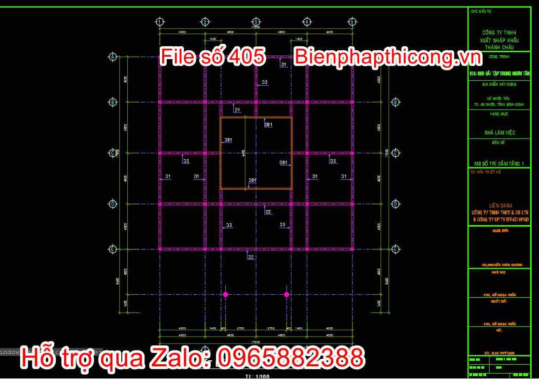 Bản vẽ mặt bằng bố trí dầm tầng 1 trụ sở làm việc cad