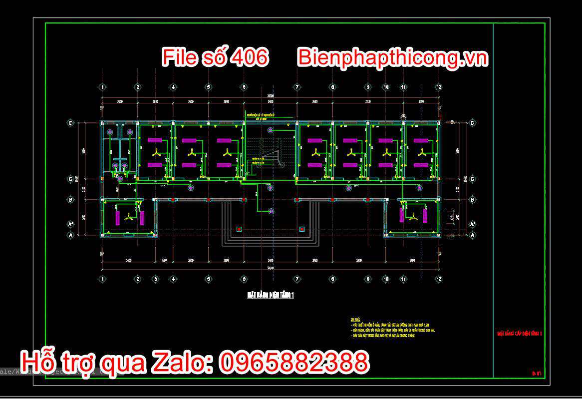 Bản vẽ mặt bằng điện tầng 1 cad
