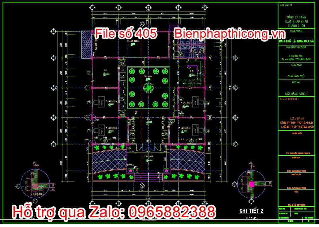 Bản vẽ mặt bằng tầng 1 trụ sở làm việc 2 tầng.