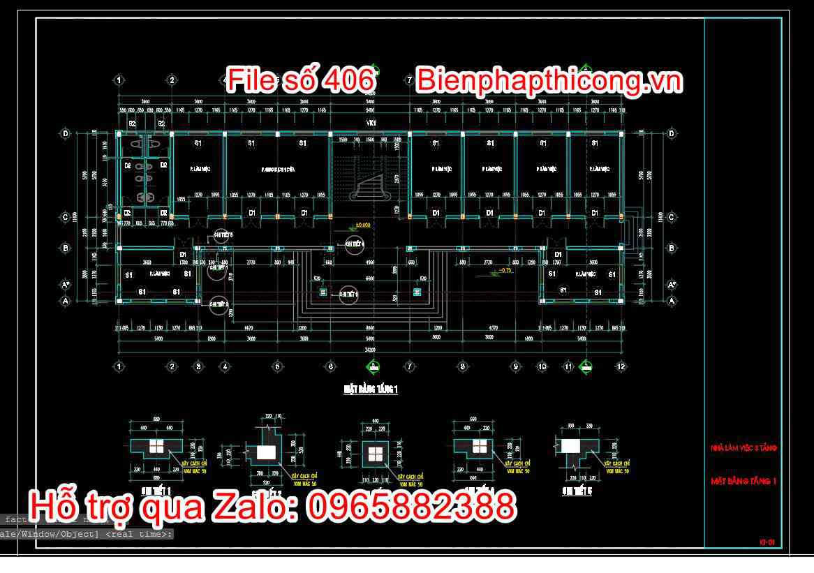 Bản vẽ mặt bằng tầng 1 trụ sở ủy ban xã 3 tầng cad.