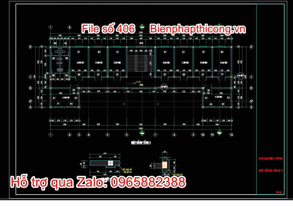 Bản vẽ mặt bằng tầng 3 trụ sở ủy ban xã 3 tầng cad