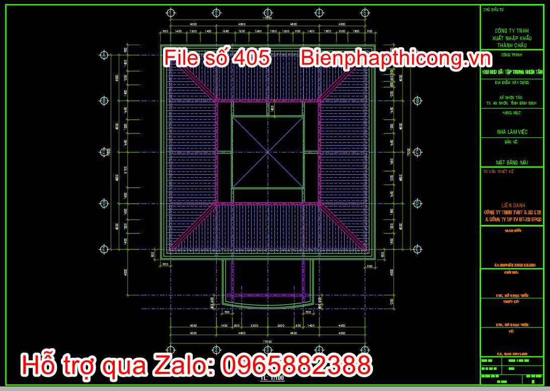 Bản vẽ mặt bằng tầng mái trụ sở làm việc 2 tầng.