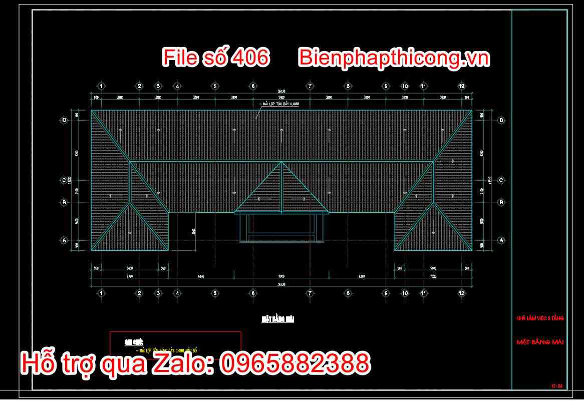 Bản vẽ mặt bằng tầng mái trụ sở ủy ban xã 3 tầng cad
