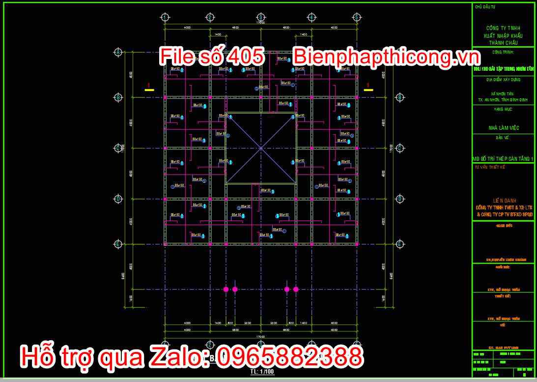 Bản vẽ mặt bằng thép sàn tầng 1 trụ sở làm việc.