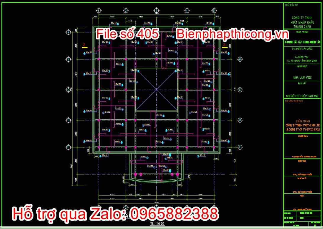 Bản vẽ mặt bằng thép sàn tầng mái trụ sở làm việc cad.