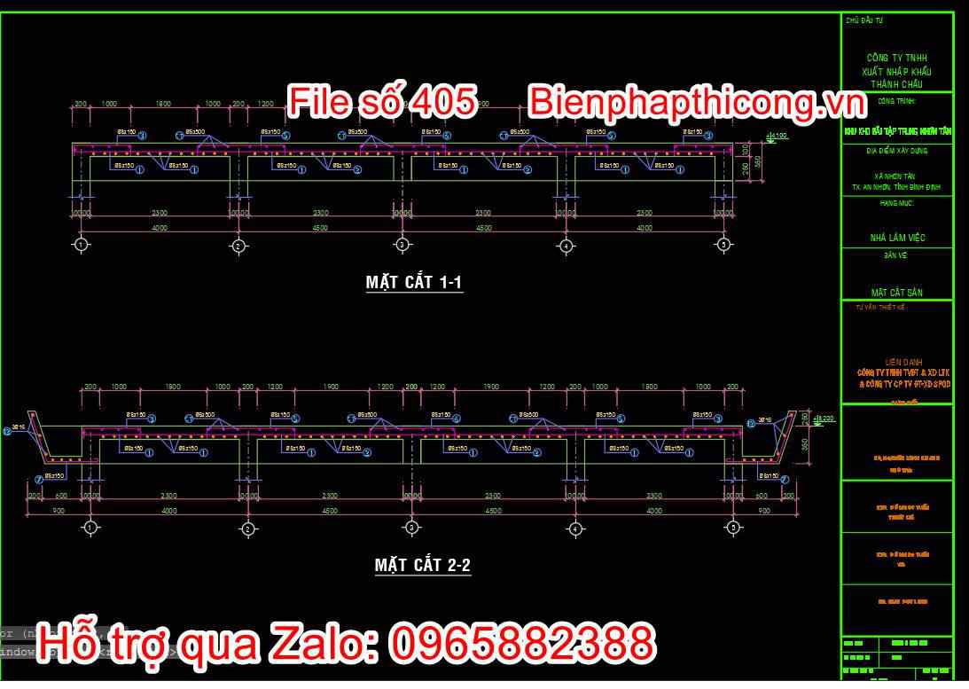 Bản vẽ mặt cắt sàn trụ sở làm việc nhà 2 tầng cad.