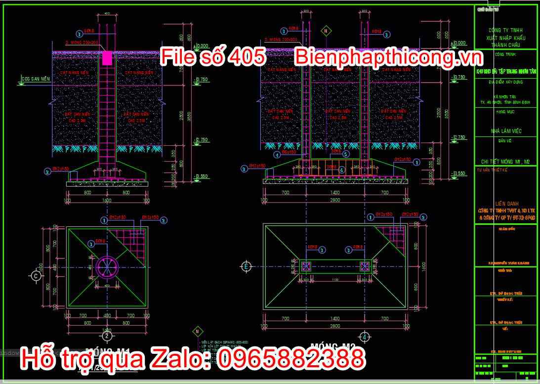 Bản vẽ móng cốc trụ sở làm việc 2 tầng cad.